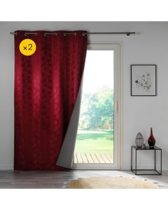 Lot de 2 Rideaux a oeillets 140 x 260 cm 100% occultant/jacquard Lunella Bordeaux