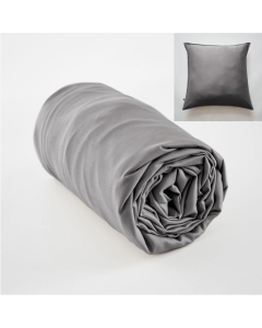 Ensembe drap housse 140 x 190 cm + 2 taies 60 x 60 cm en bambou de satin Salomé Anthracite