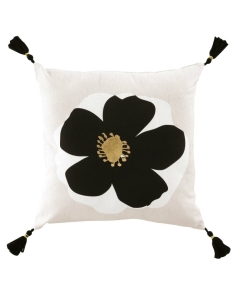Coussin dehous. compr. pompons 45 x 45 cm coton imprime or issey des. place Sans