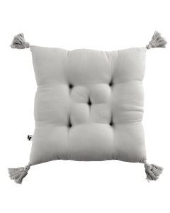 Assise matelassée 5 points avec pompons gaze de coton 40 x 40 cm nuage Gris