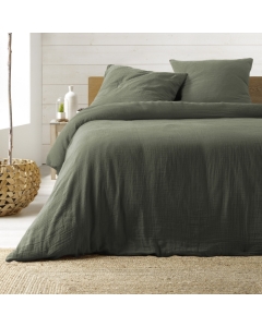 Parure de lit 240 x 220 cm double gaze coton uni 57 fils Angelia Kaki