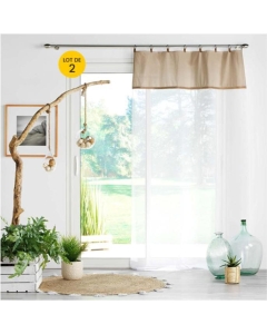 Lot de 2 Voilages à anneau 140 x 240 cm en polycoton sablé + jute Leana Beige