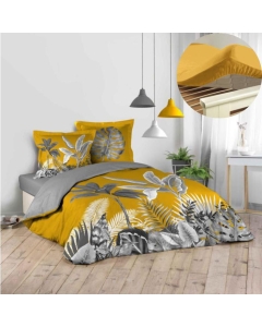 Pack parure de couette 240 x 220 cm Isibelle + drap housse 140 x 190 x 30 Jaune