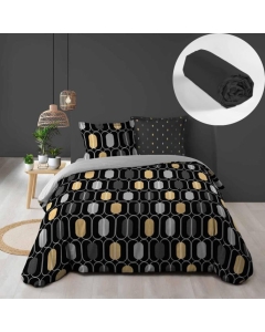 Pack housse de couette 220x240 cm Calidor + drap housse 140x190x30 Noir