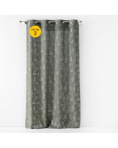 Lot de 2 Rideaux 140 x 260 cm imprimé métallisé Artyline Kaki /argent