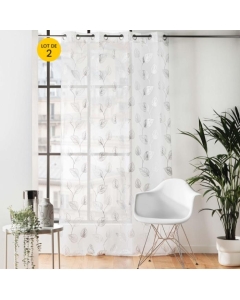 Lot de 2 Voilages a oeillets 140 x 240 cm voile sablé  imprimé metallisé Edelia Argent