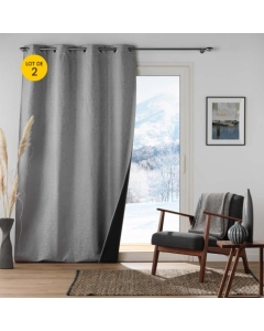 Lot de 2 Rideaux  à oeillets coupe froid 140 x 260 cm jacquard Polarine Gris