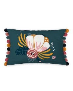 Coussin déhoussable avec pompons 30 x 50 cm Champetre