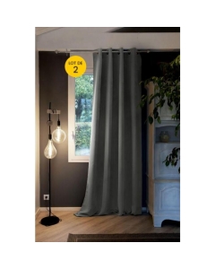 Lot de 2 Rideaux grande hauteur occultant + isolant phonique polaire L140 x H280 cm Inuit Anthracite