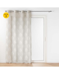 Lot de 2 voilages a oeillets 140 x 240 cm effet lin tissé imprimé Indila Beige