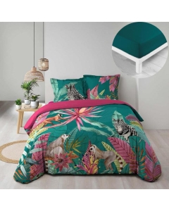 Pack housse de couette 220x240 cm Désirade + drap housse 140x190x30 Pétrole