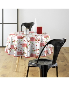 Nappe ronde (0) 160 cm pvc imprime cerise Sans