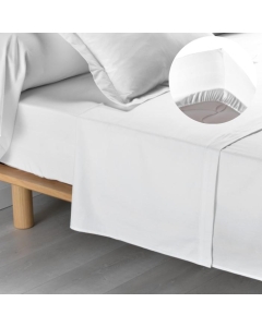 Parure de drap plat + drap housse 160x200 cm 100% coton Blanc
