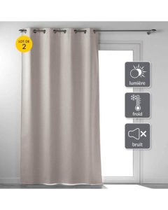 Lot de 2 Rideaux a oeillets 135 x 260 cm 100% occultant thermique uni occultissime Beige
