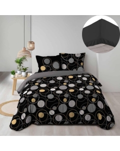 Pack parure de couette 240 x 220 cm Milor + drap housse 140 x 190 x 30 cm Noir