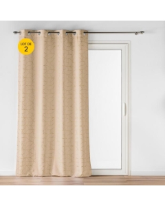 Lot de 2 rideaux a oeillets 140 x 260 cm polyester imprime metallisé Louxor Beige
