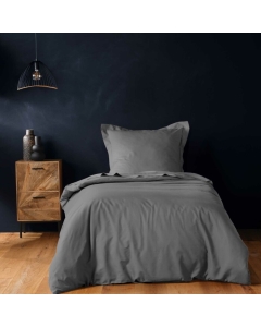 Housse de couette 1 personne 140 x 200 cm uni 57 fils lina Anthracite