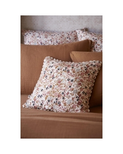Coussin déhoussable avec croquet 40 x 40 cm gaze de coton imprimée capucine pampa Naturel