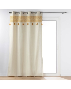 Rideau a oeillets 140 x 240 cm polycoton+ pompons Isalina Jaune