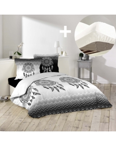 Ensemble housse de couette 220x240 cm Attrape rêves + drap housse 140x190 Blanc