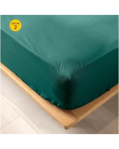 Lot de 2 draps housse King size 180 x 200 cm en coton bio Biolina Emeraude