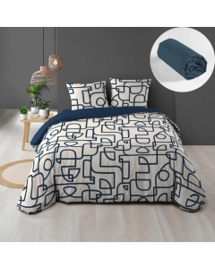 Pack parure de couette 220 x 240 cm Labyrinthe + drap housse (140) Bleu
