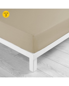 Lot de 2 draps Housse Queen size 160 x 200 x 30 cm Coton 57 fils Beige