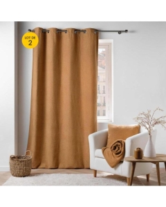 Lot de 2 Rideaux tamisant a oeillets 140 x 240 cm bouclette Wooly Camel