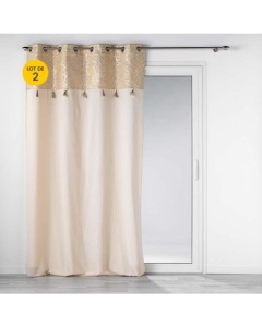 Lot de 2 rideaux à œillets 140 x 240 cm en polycoton - Modèle Solea Or