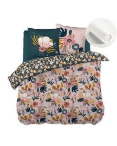 Pack housse de couette 220X240 cm Champêtre + drap housse 140X190 Blanc