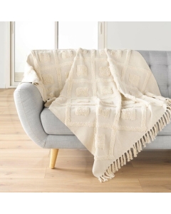 Plaid à franges 125 x 150 cm – Tissé en coton/polyester texturé Inca