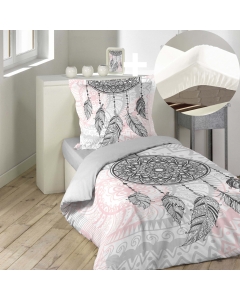 Pack parure de couette enfant 140x200 cm Namaste + drap housse 90x190 Blanc