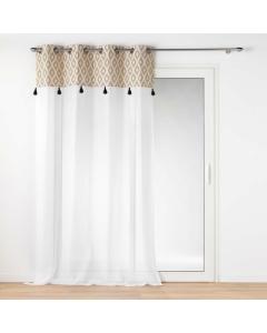 Voilage a oeillets 140 x 240 cm voile sablé +pompons Oricia