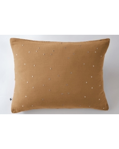 Taie d'oreiller gaze de coton brodée fil or 50 x 70 cm Gaia Chic Camel