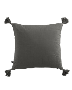 Coussin déhoussable avec pompons gaze de coton 40 x 40 cm granit Anthracite