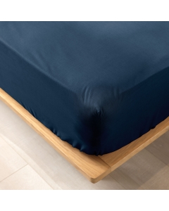 Drap housse Queen size 160 x 200 x 30 cm coton bio 57 fils Biolina Bleu nuit