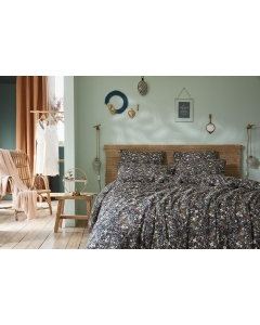 Housse de couette 260 x 240 cm double gaze de coton imprimée Capucine Bleu foncé
