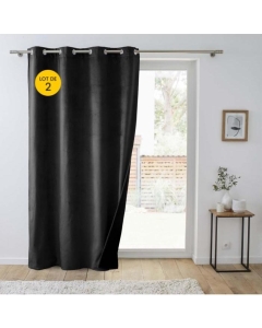 Lot de 2 Rideaux isolant thermique a oeillets 140 x 260 cm velours relief Polarchic Noir