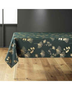 Nappe rectangle 150 x 300 cm polyester imprimé metallisé Bloomy Vert/or