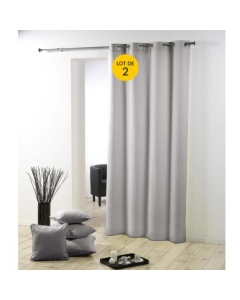Lot de 2 Rideaux unis oeillets metal 140 x 260 cm polyester uni Essentiel Gris