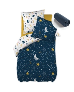 Pack housse de couette 200x200 cm Astral + drap housse 140X190 Bleu