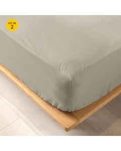 Lot de 2 draps housse King size 180 x 200 cm en coton bio Biolina Taupe