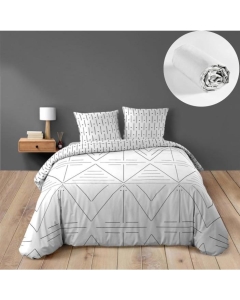 Pack 4 pièces Housse de couette 260 x 224 cm Etna + 2 taies + drap housse 160 Blanc