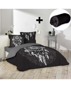 Pack parure de couette 260x240 cm Ista + drap housse 160x200 Noir