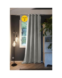 Lot de 2 Rideaux occultant baie vitrée 180 x 260 cm Obscure Gris clair
