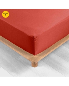 Lot de 2 Drap housse percale de coton 78fils ultra doux 160 x 200 cm Tomette