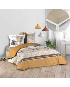 Pack parure de couette 240 x 220 cm Calvinia + drap housse 140 x 190 cm Beige