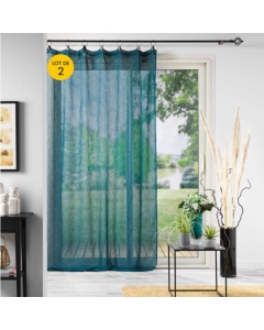 Lot de 2 Voilages à anneaux 140 x 240 cm voile tissé Linka Bleu