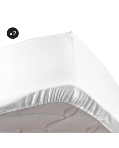 Lot de 2 Draps housse blanc 160 x 200 cm en percale bonnet de 30 cm