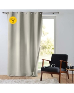 Lot de 2 Rideaux tamisant 135 x 260 cm isolant thermique Micropolar Naturel